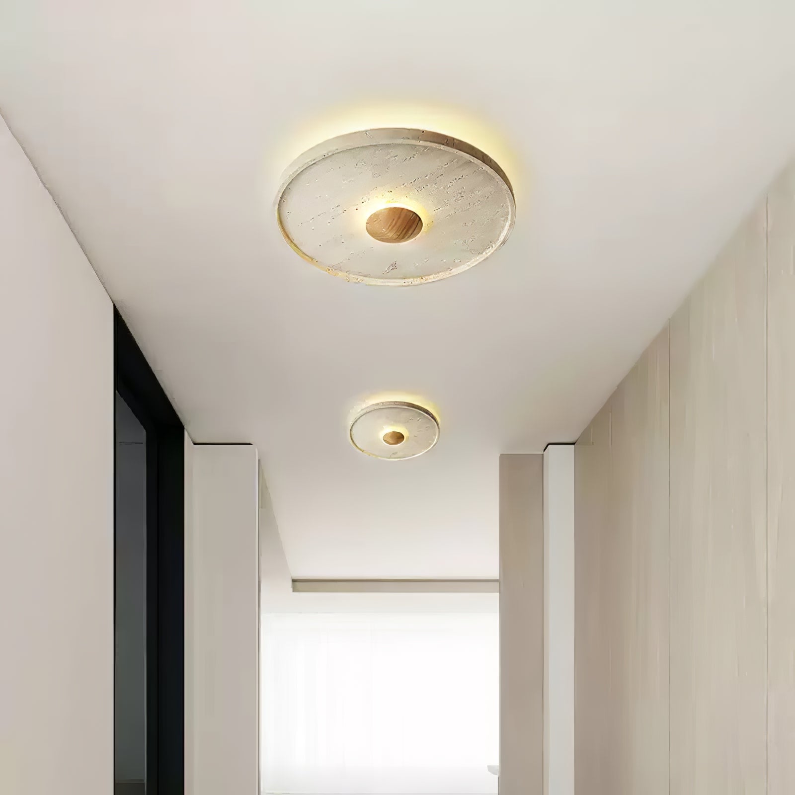Lumiround Disc Inset Travertine Ceiling Light-Neutral Decor