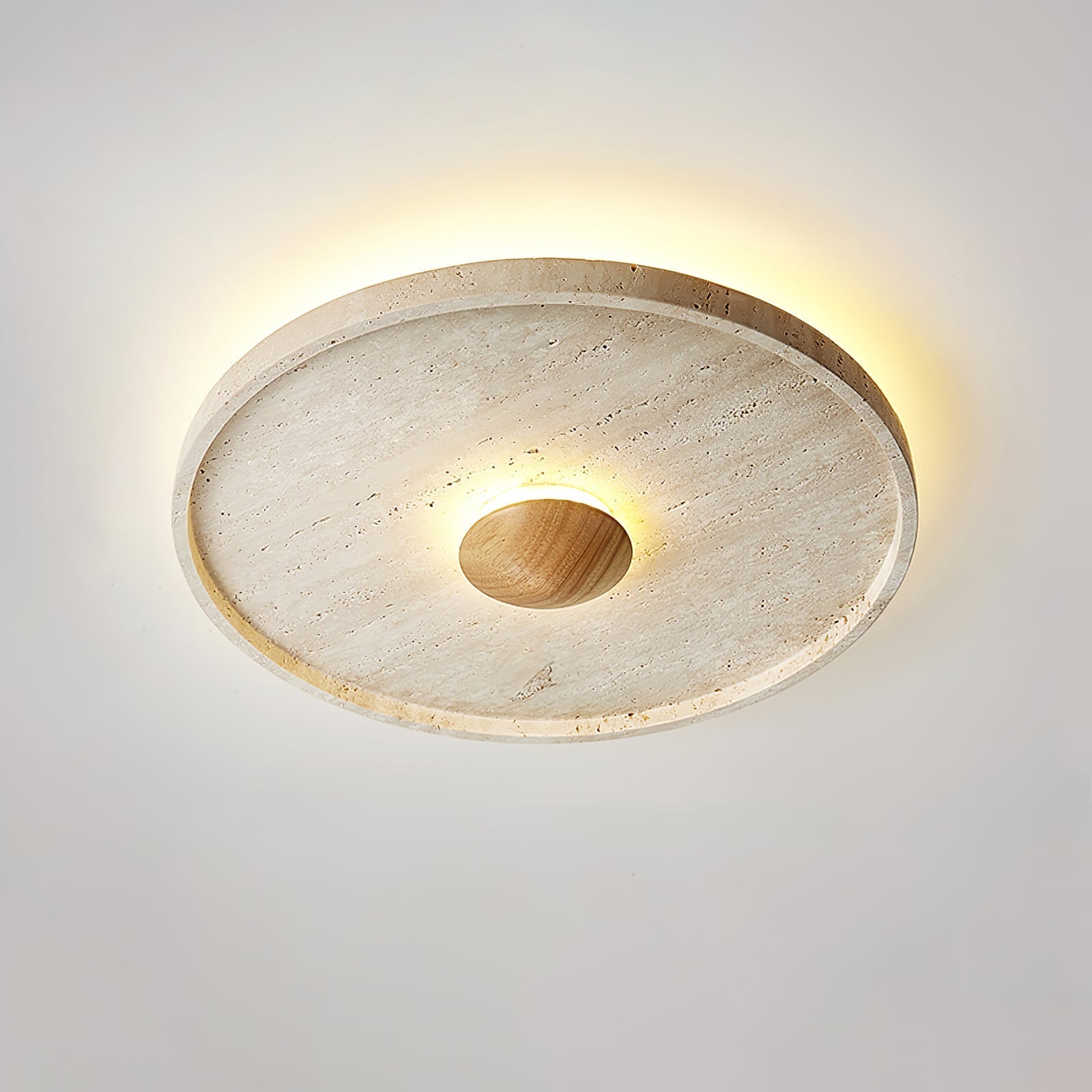 Lumiround Disc Inset Travertine Ceiling Light-Neutral Decor