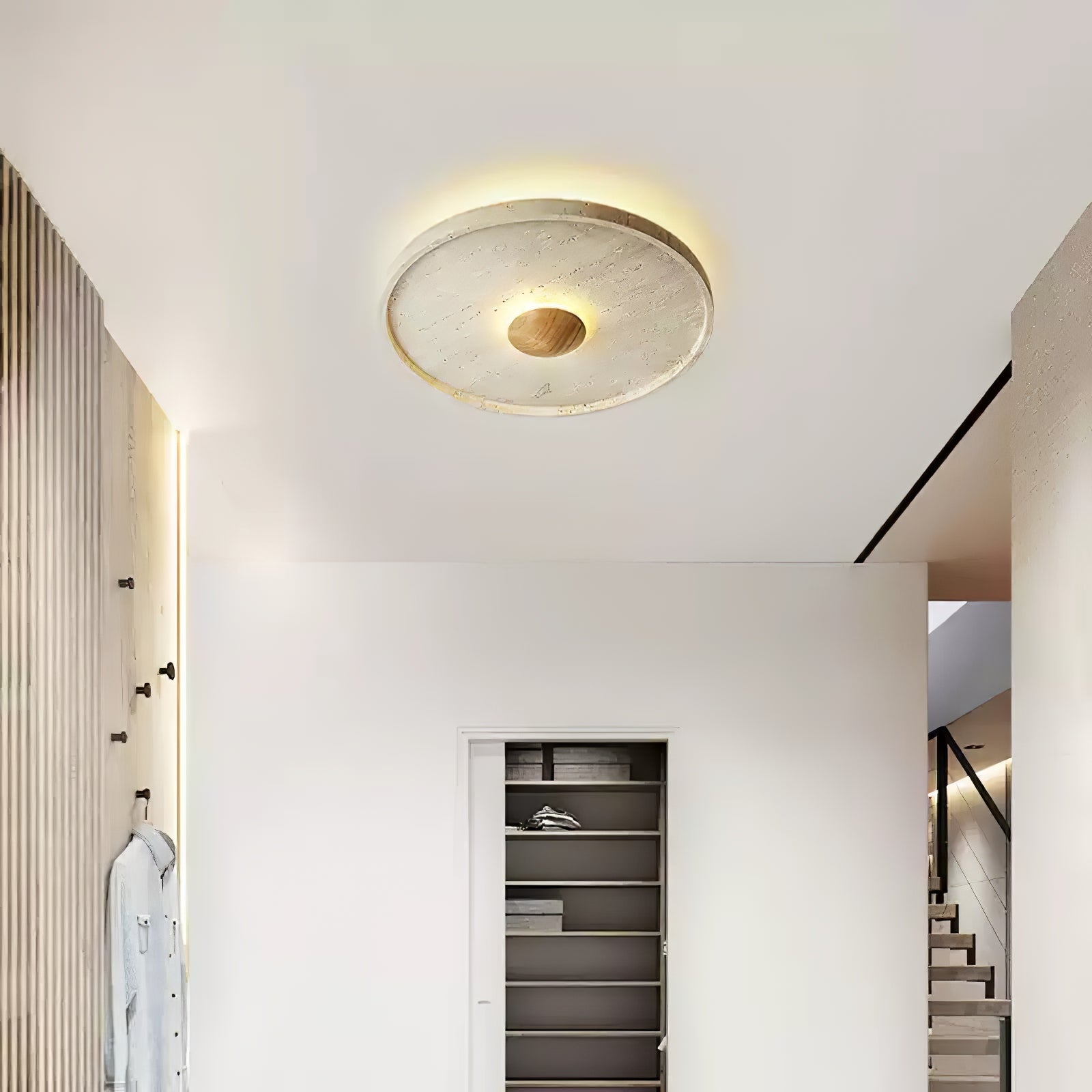 Lumiround Disc Inset Travertine Ceiling Light-Neutral Decor