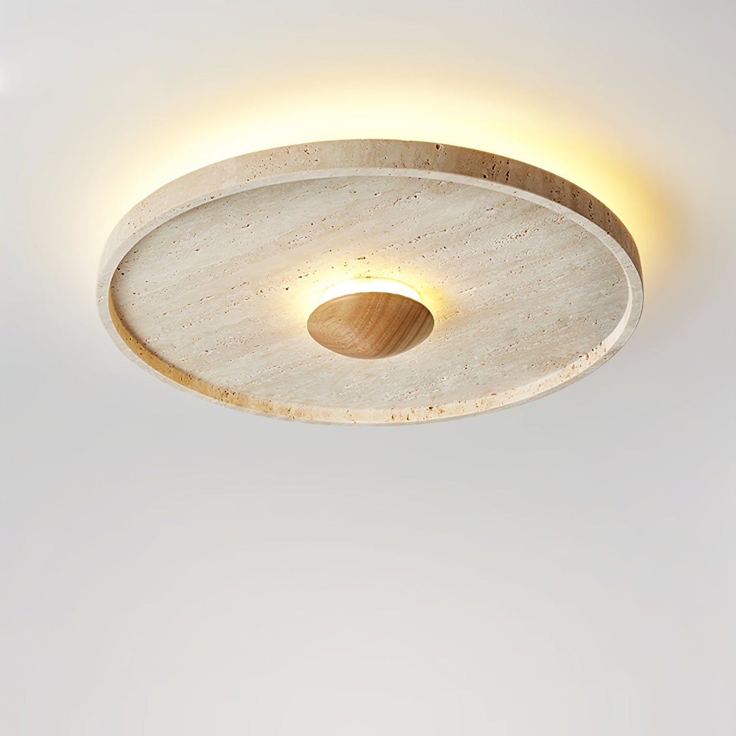 Lumiround Disc Inset Travertine Ceiling Light-Neutral Decor
