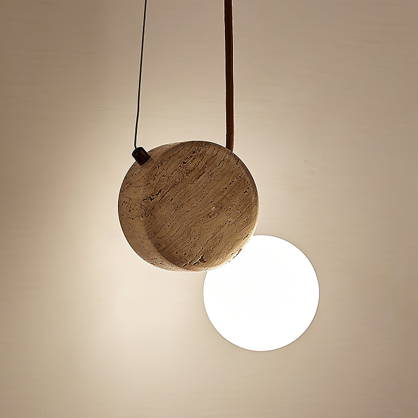 Zosolyra Double-Disc Travertine Pendant Light-Neutral Decor
