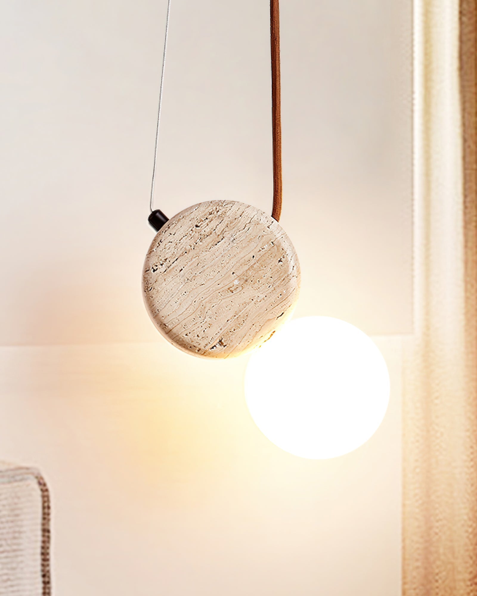 Zosolyra Double-Disc Travertine Pendant Light-Neutral Decor