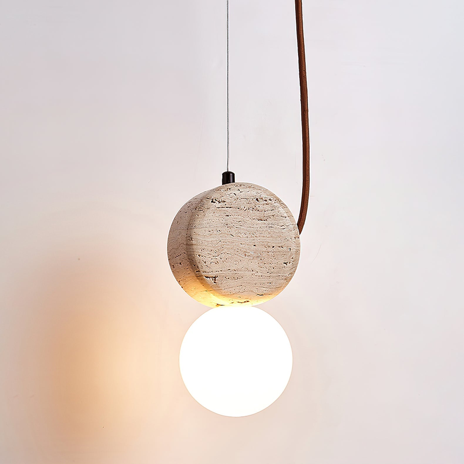 Zosolyra Double-Disc Travertine Pendant Light-Neutral Decor