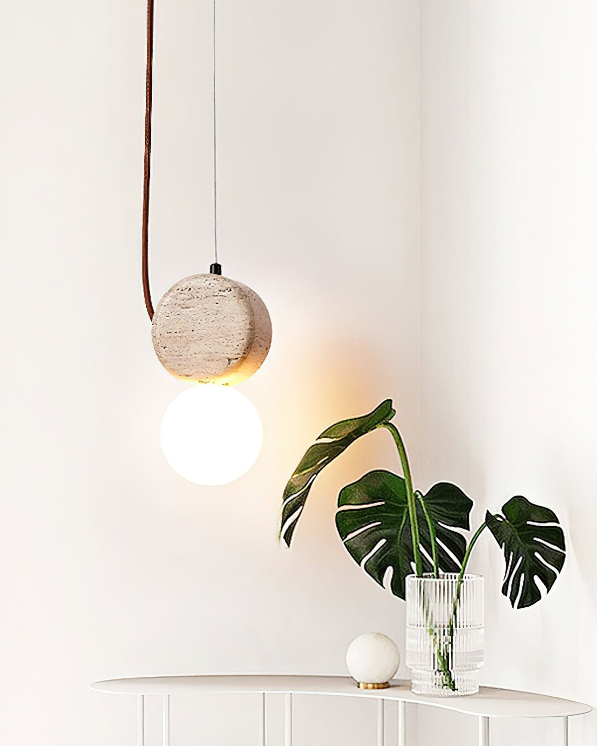 Zosolyra Double-Disc Travertine Pendant Light-Neutral Decor