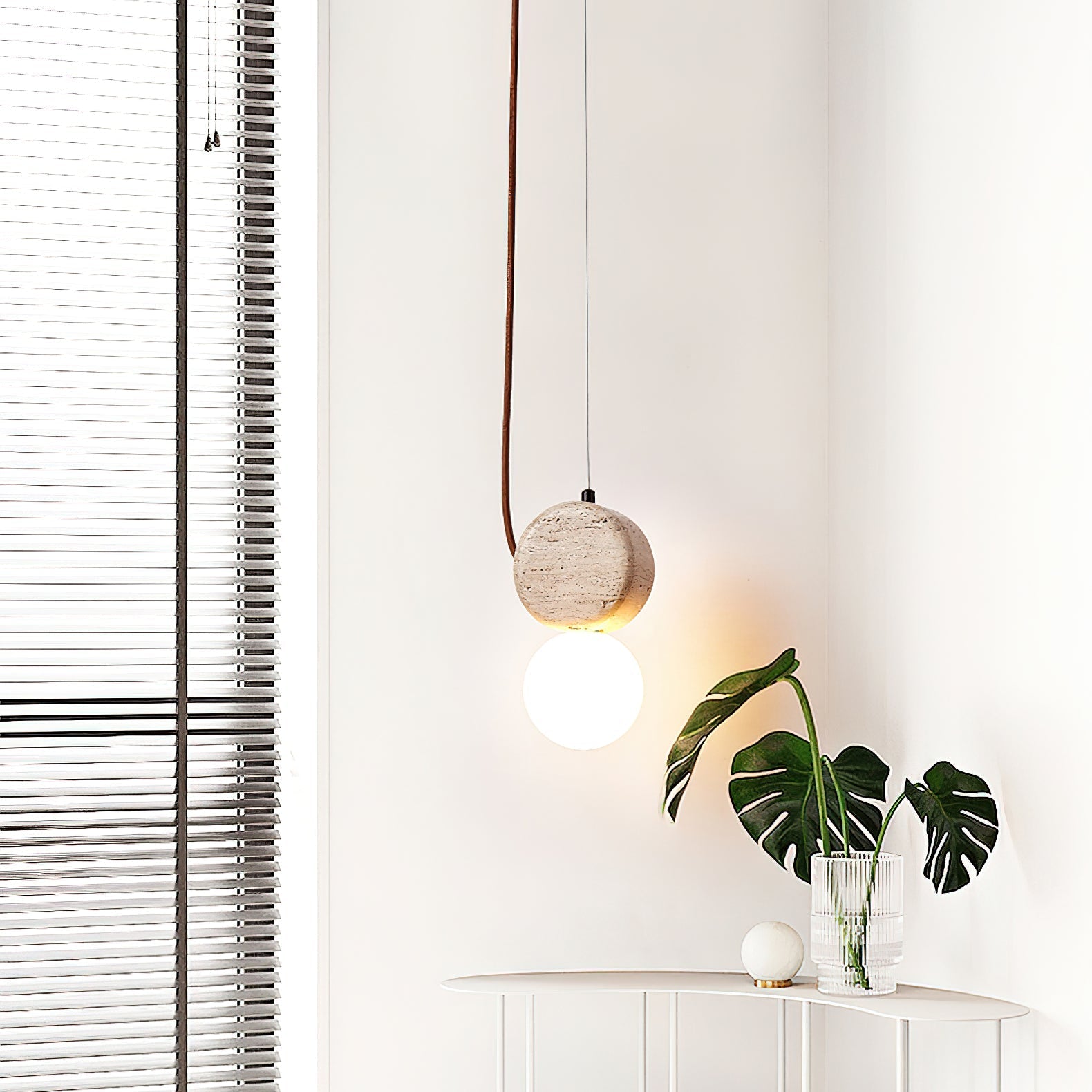 Zosolyra Double-Disc Travertine Pendant Light-Neutral Decor