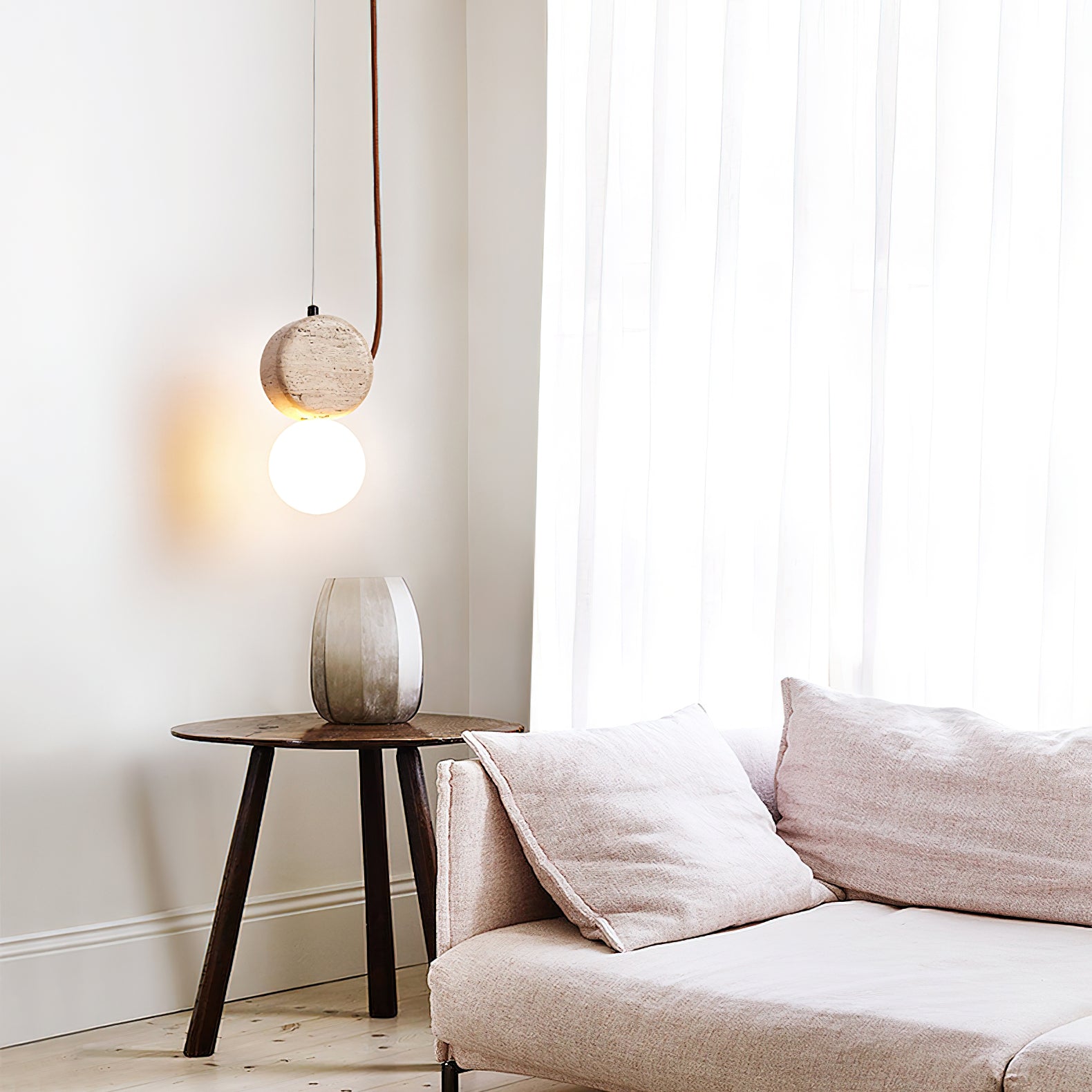 Zosolyra Double-Disc Travertine Pendant Light-Neutral Decor