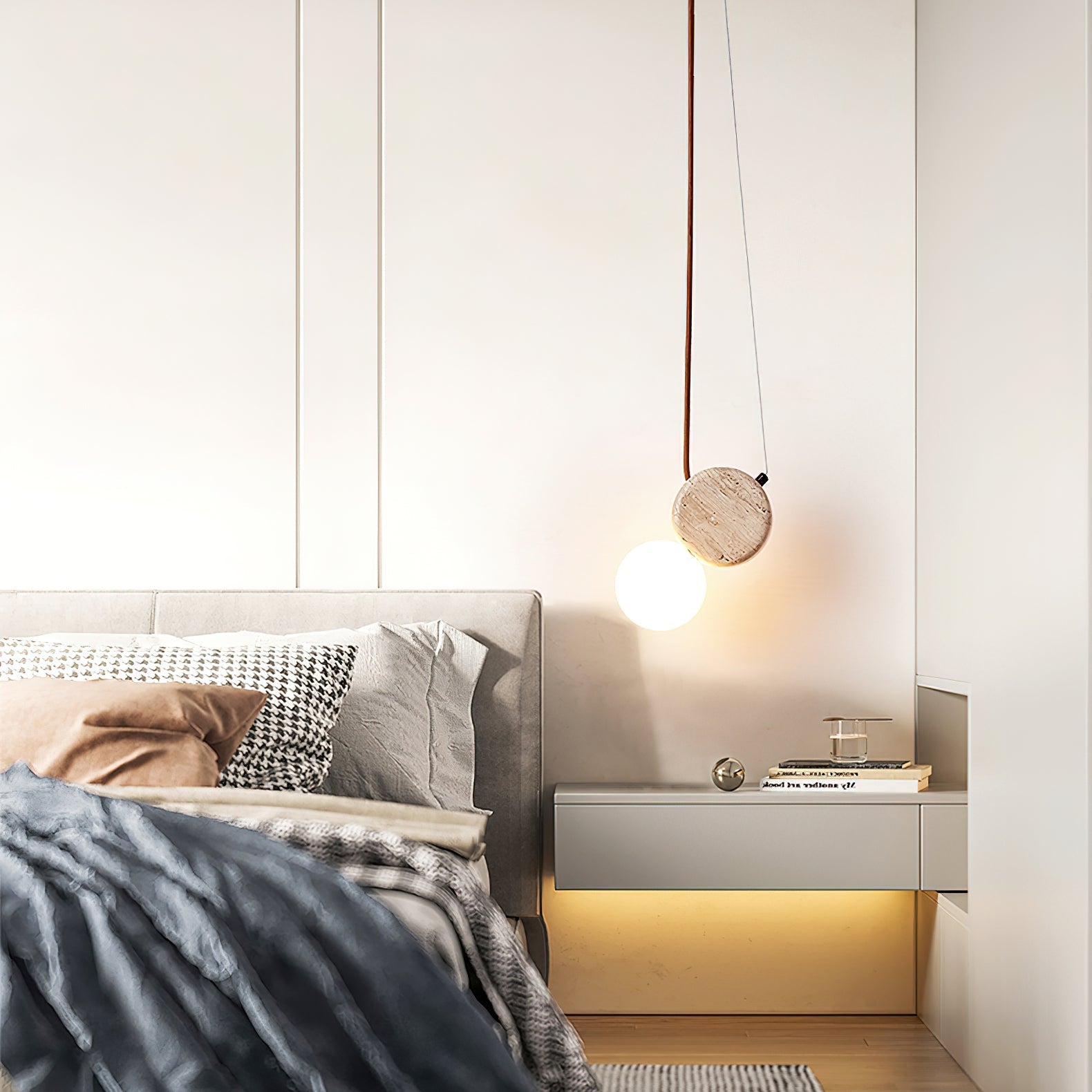 Zosolyra Double-Disc Travertine Pendant Light-Neutral Decor
