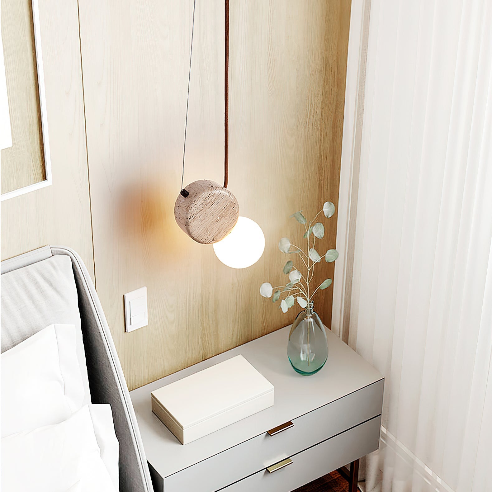 Zosolyra Double-Disc Travertine Pendant Light-Neutral Decor