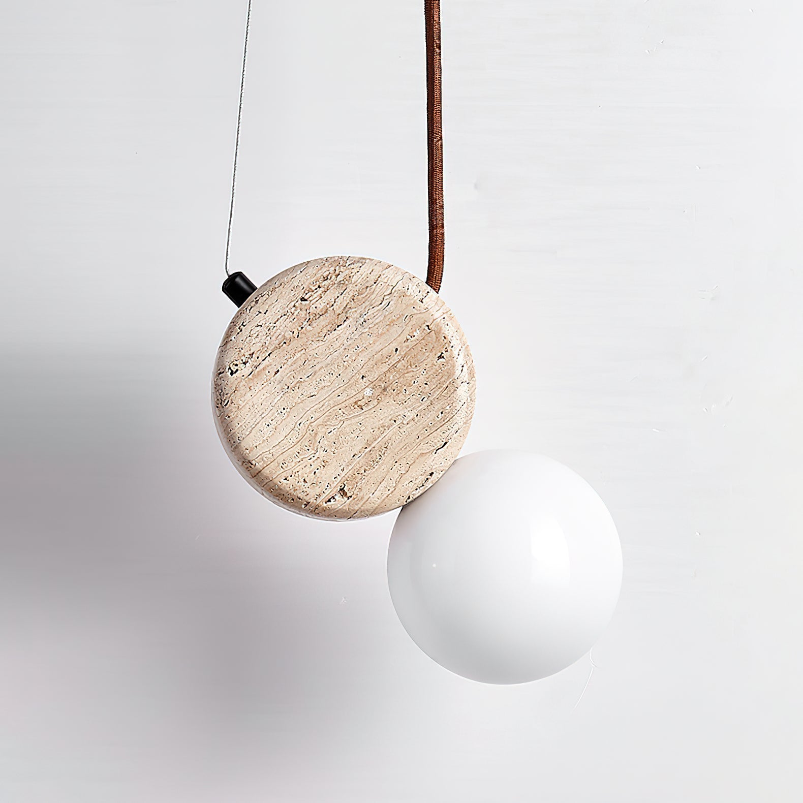 Zosolyra Double-Disc Travertine Pendant Light-Neutral Decor