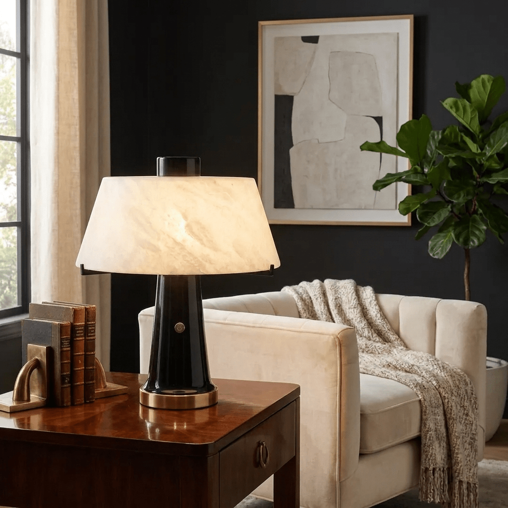 Trapezia Alabaster Desk Lamp-Neutral Decor