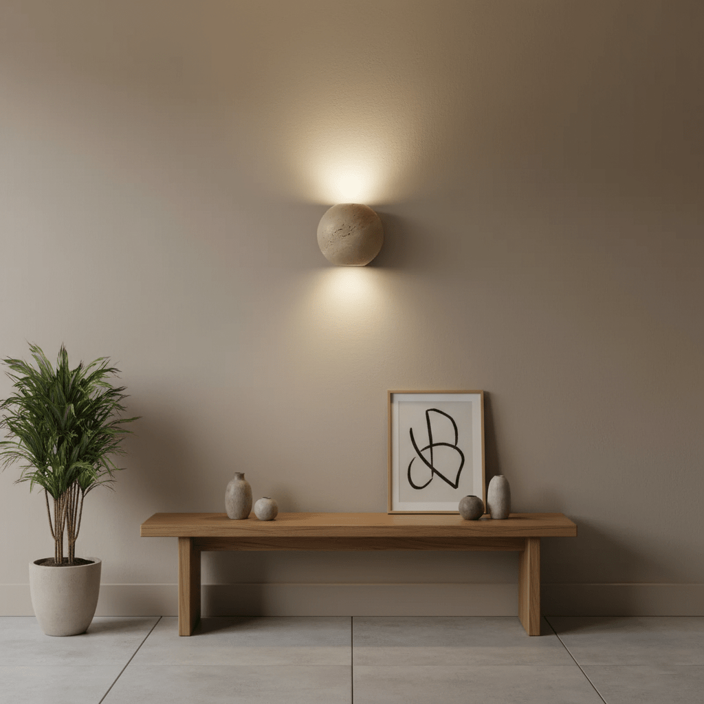 Travertine Globe Wall Sconce-Neutral Decor