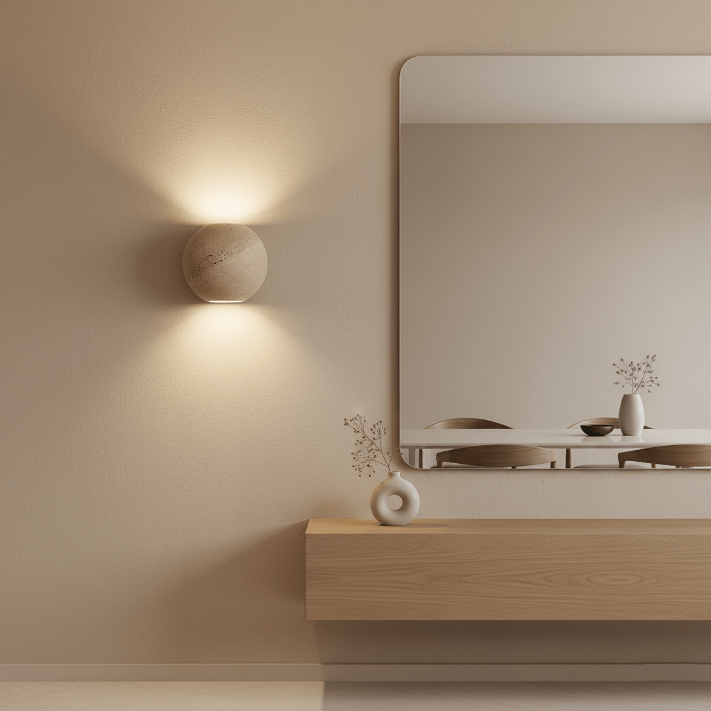 Travertine Globe Wall Sconce-Neutral Decor