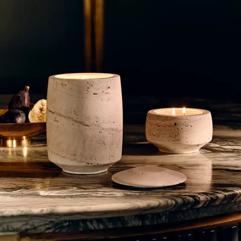Sovel Elegant Interior Modern Natural Travertine Stone Candle Holder-Neutral Decor