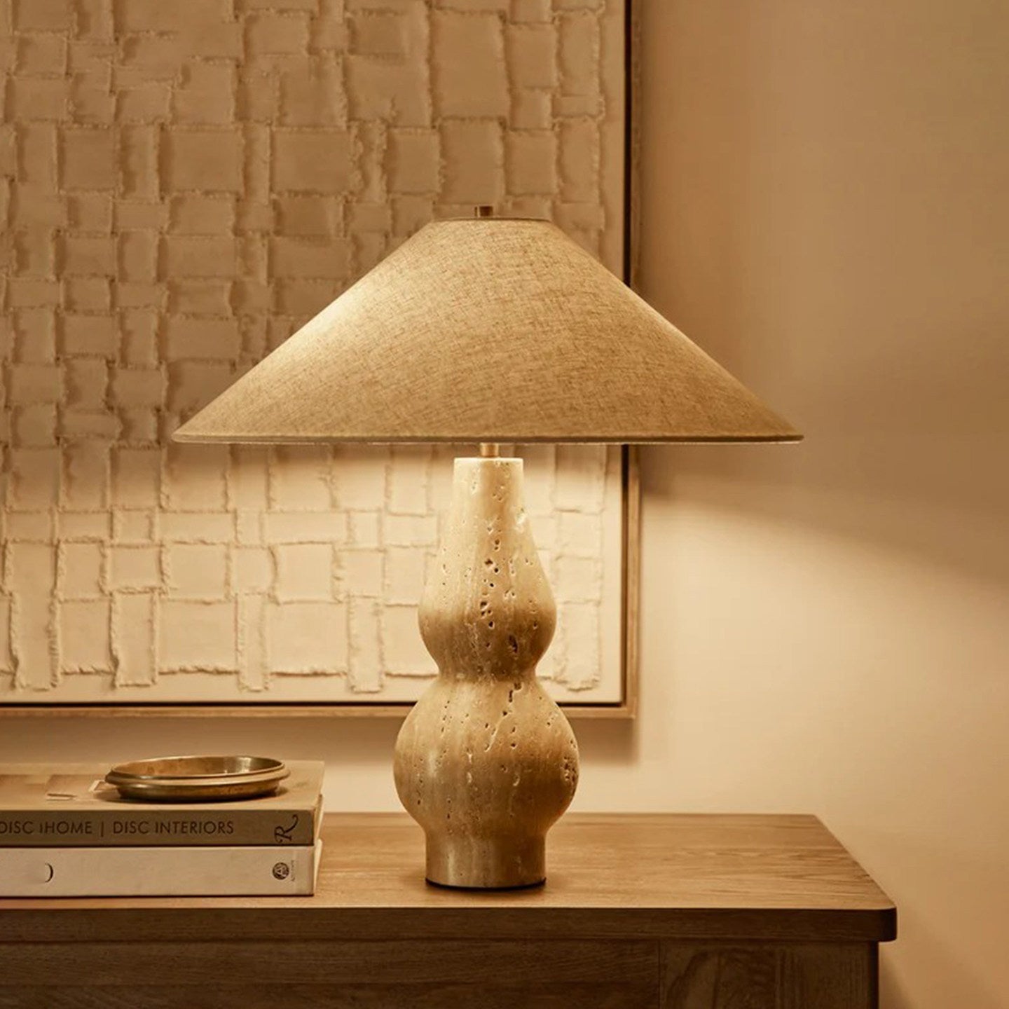 Travertine Double-Gourd Table Lamp-Neutral Decor