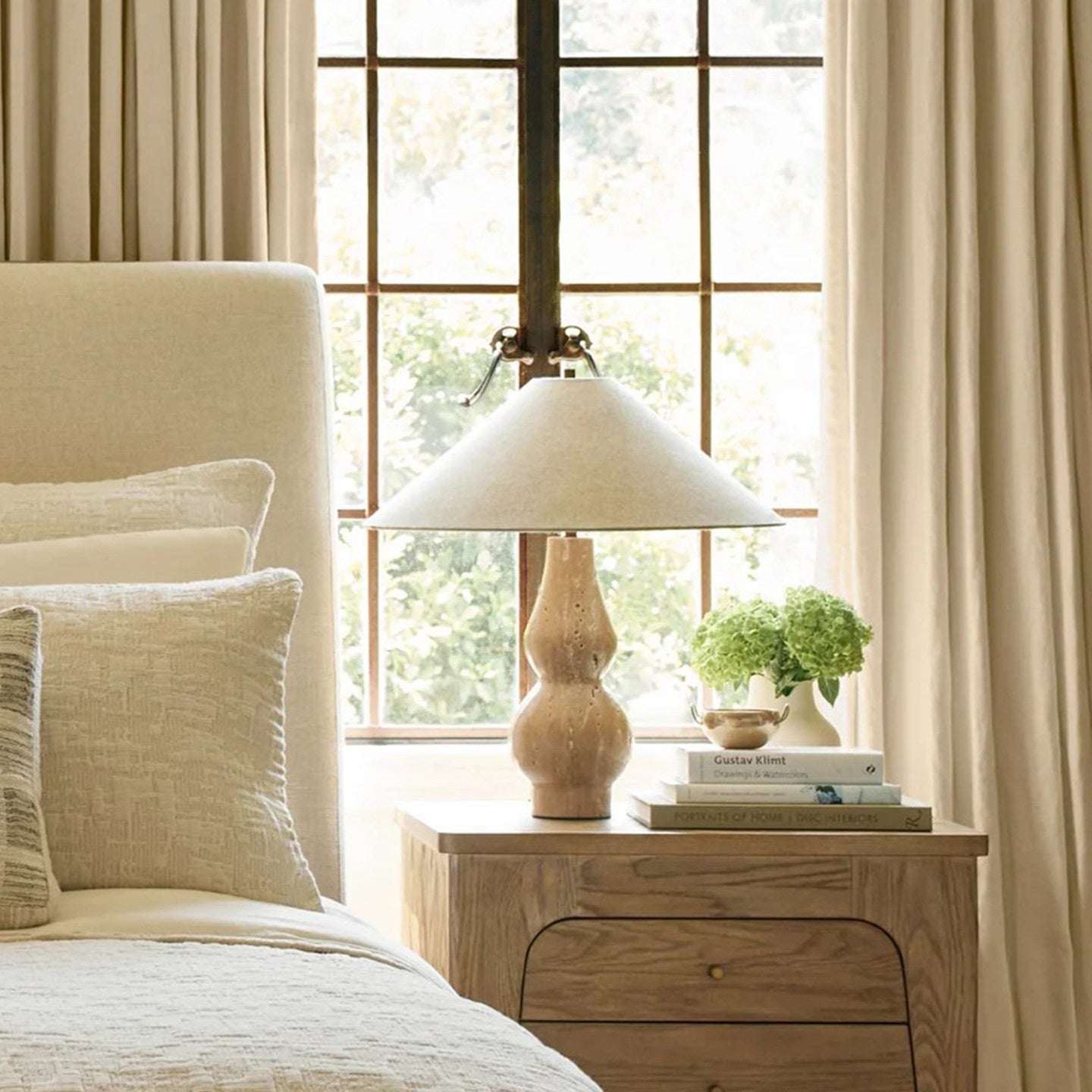 Travertine Double-Gourd Table Lamp-Neutral Decor