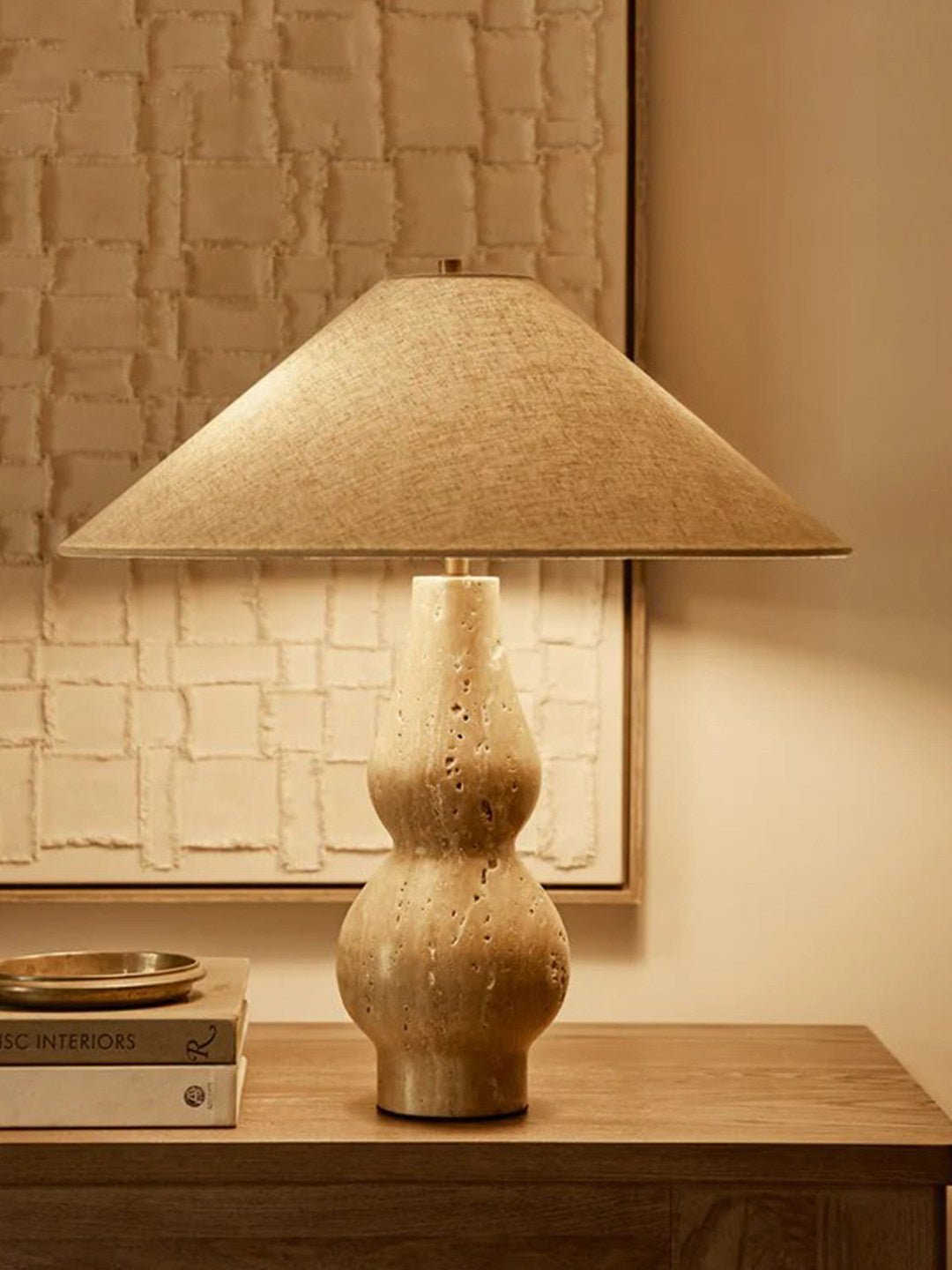 Travertine Double-Gourd Table Lamp-Neutral Decor