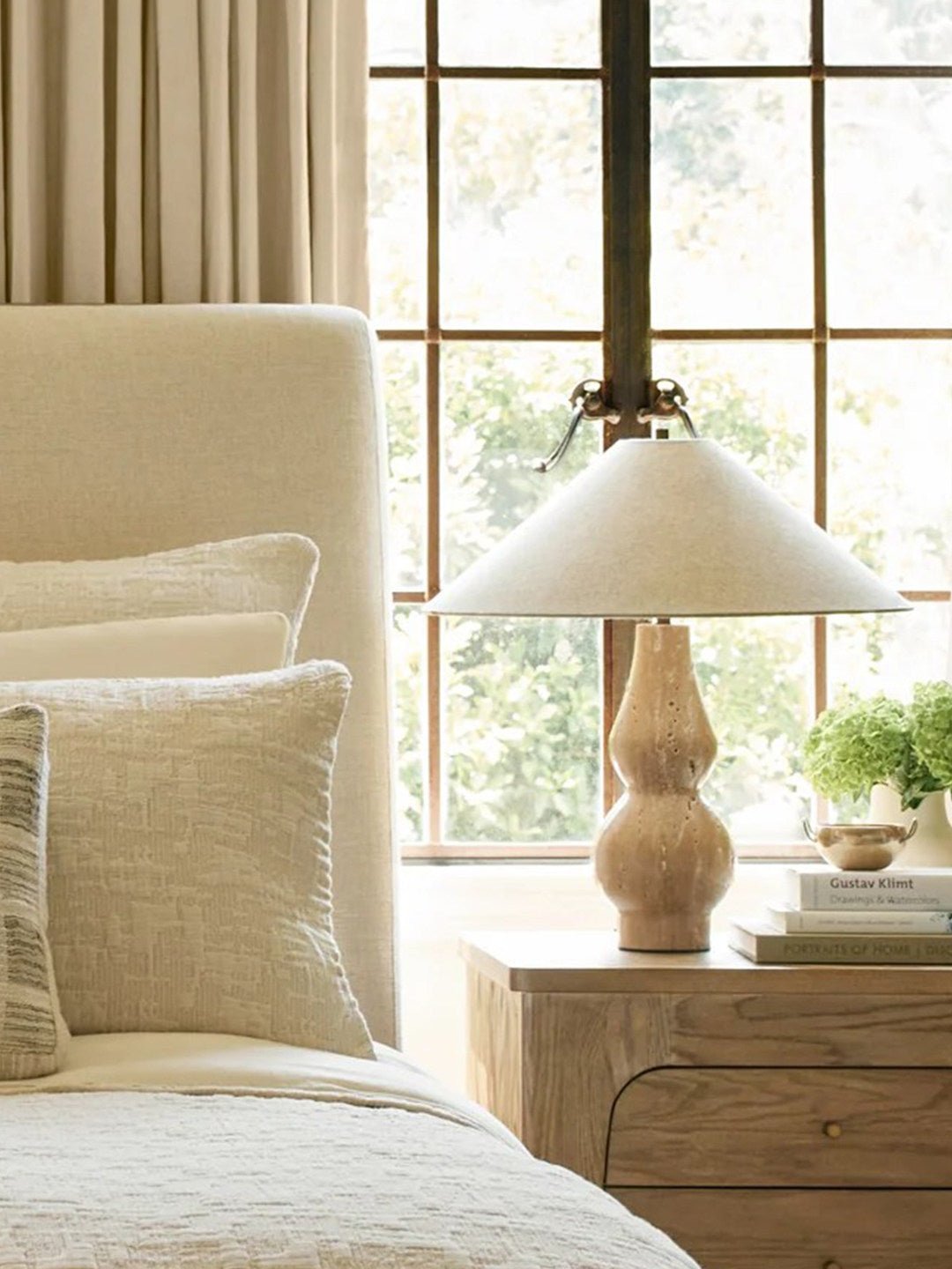 Travertine Double-Gourd Table Lamp-Neutral Decor