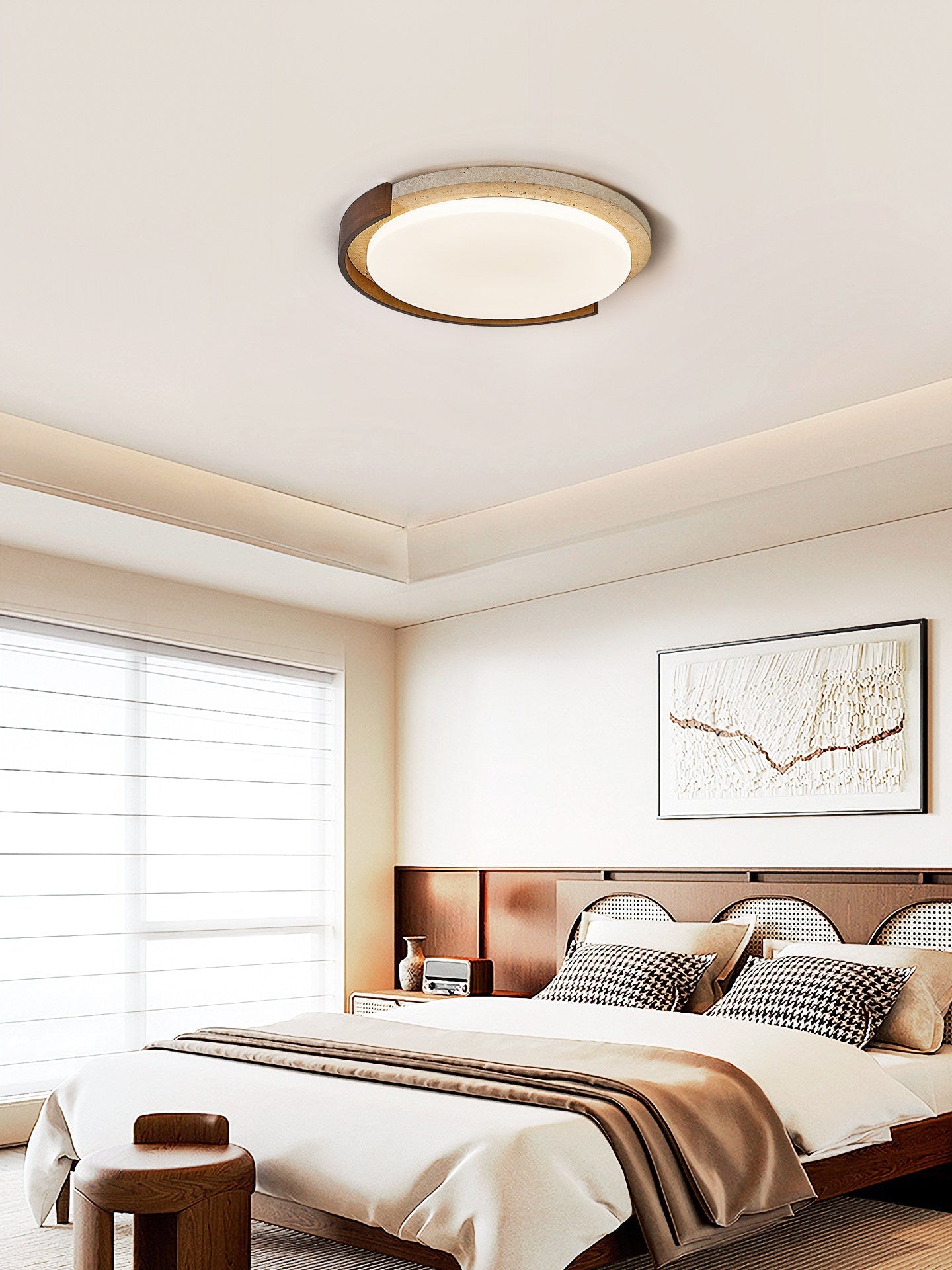 Travertine Eclipse Ceiling Lamp-Neutral Decor