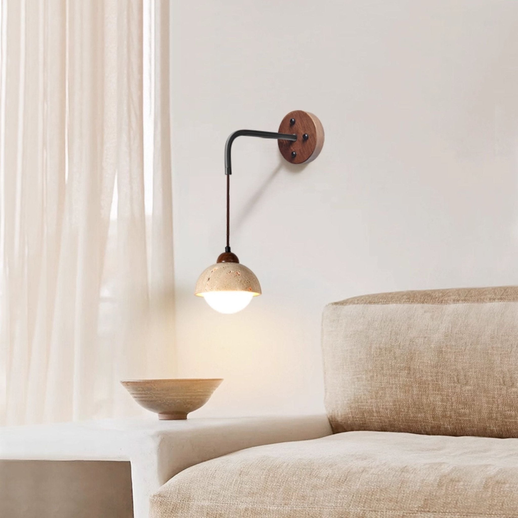 Travertine Swing Arm Wall Sconce-Neutral Decor