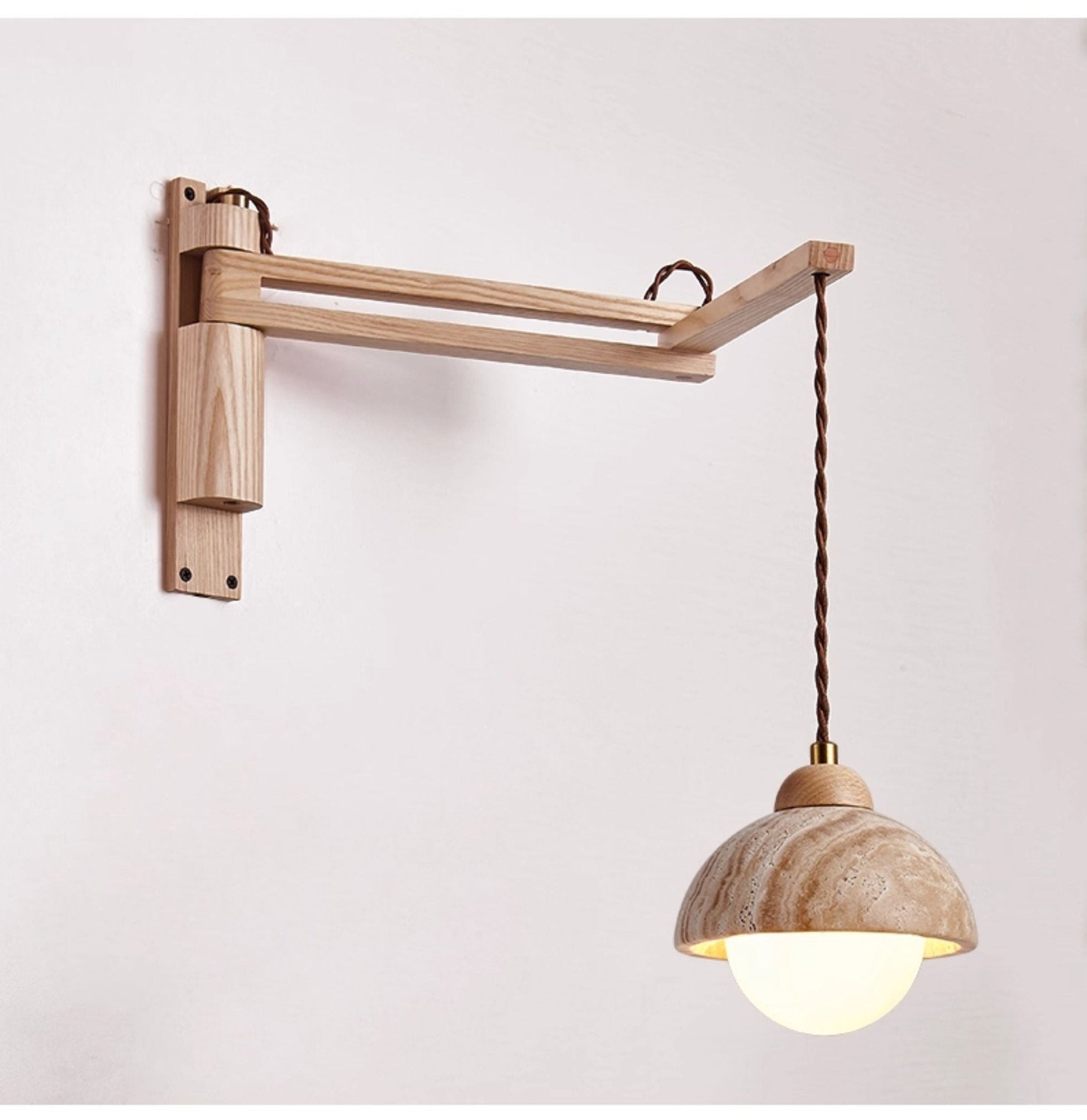 Travertine Swing Arm Wall Sconce-Neutral Decor