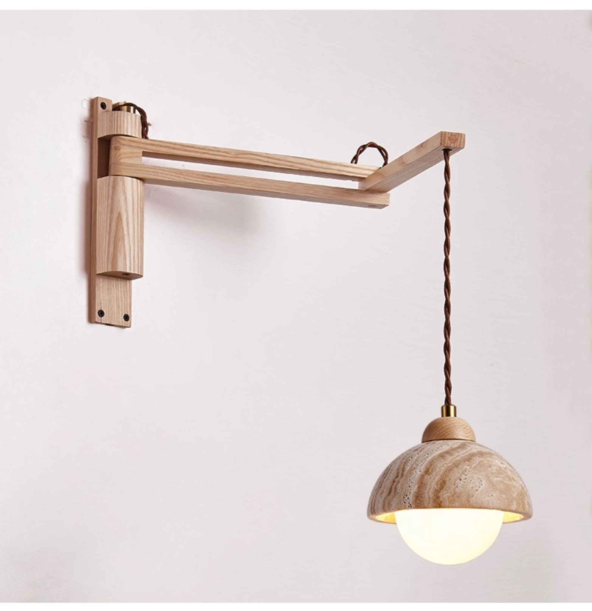Travertine Swing Arm Wall Sconce-Neutral Decor