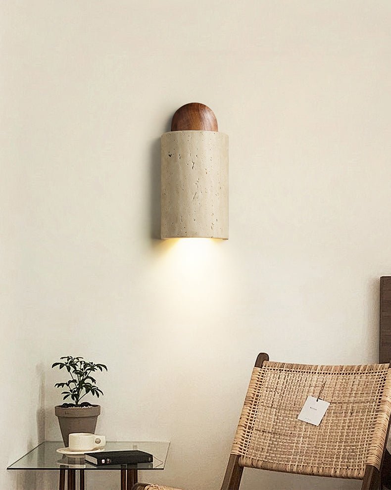 Zyphe Natural Yellow Travertine Capsule Wall Lamp-Neutral Decor