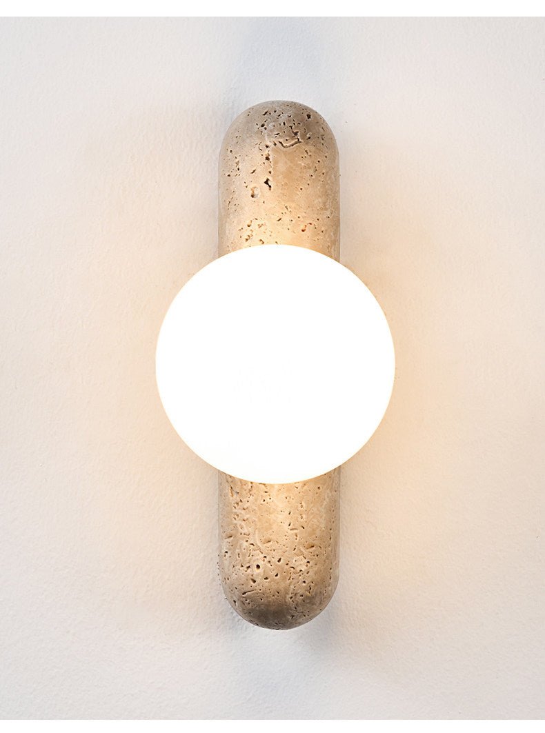 Travertine Column Globe Wall Sconce-Neutral Decor