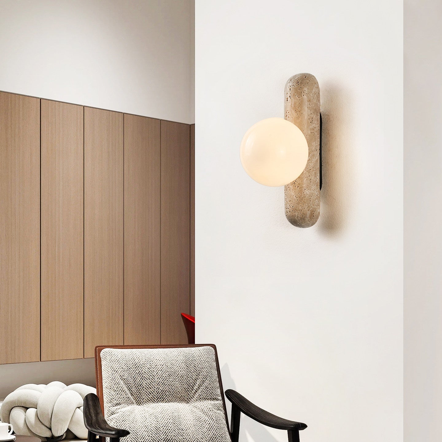 Travertine Column Globe Wall Sconce-Neutral Decor