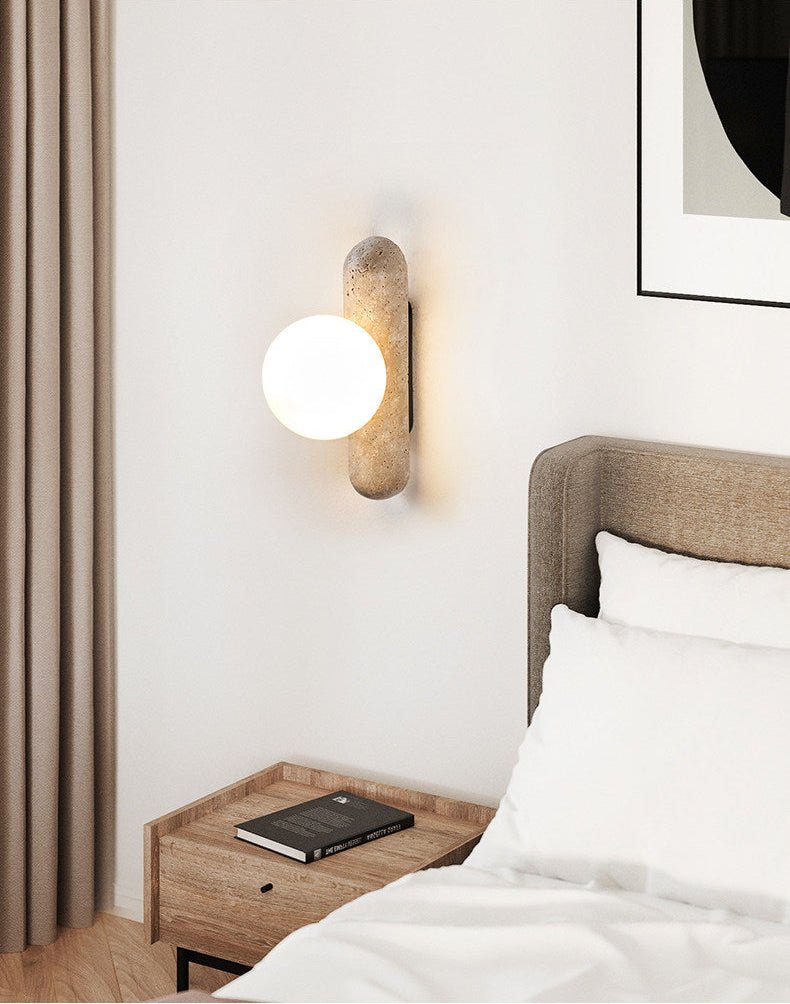 Travertine Column Globe Wall Sconce-Neutral Decor