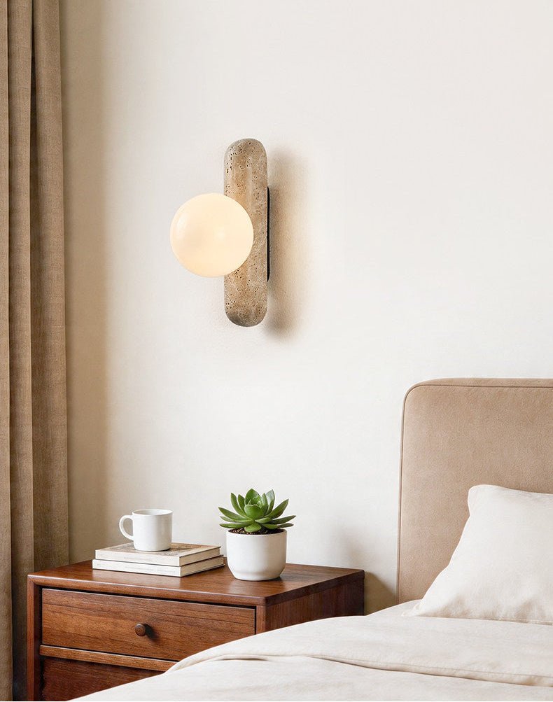 Travertine Column Globe Wall Sconce-Neutral Decor