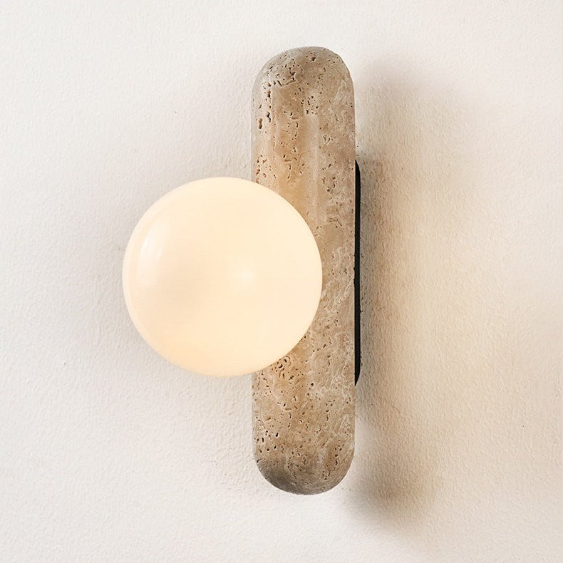 Travertine Column Globe Wall Sconce-Neutral Decor