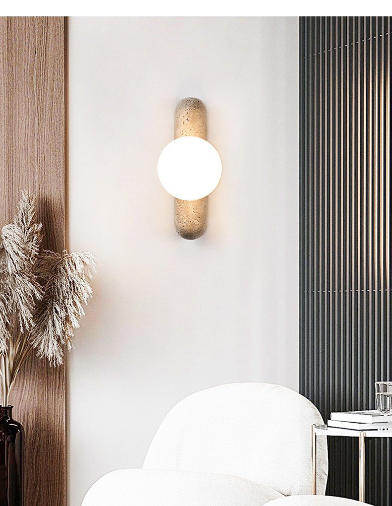 Travertine Column Globe Wall Sconce-Neutral Decor