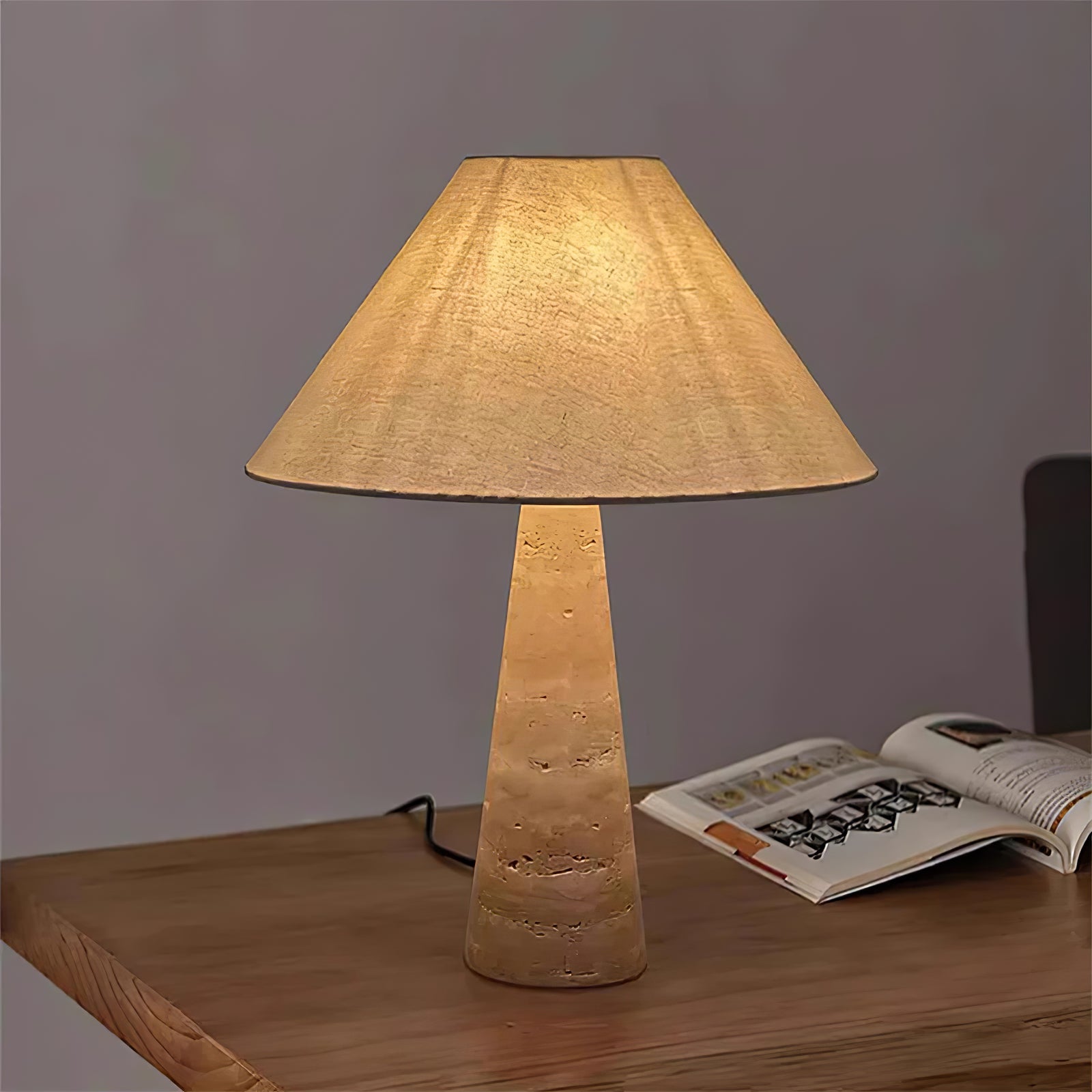 Travertine Column Table Lamp-Neutral Decor