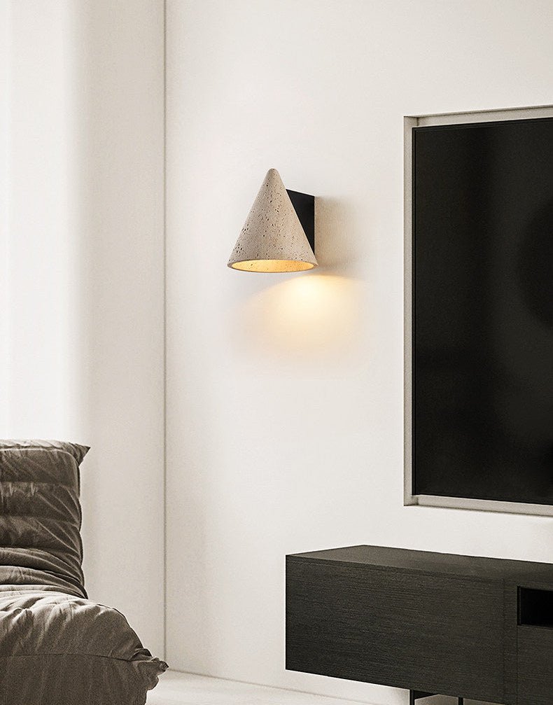 Travertine Cone Wall Sconce-Neutral Decor