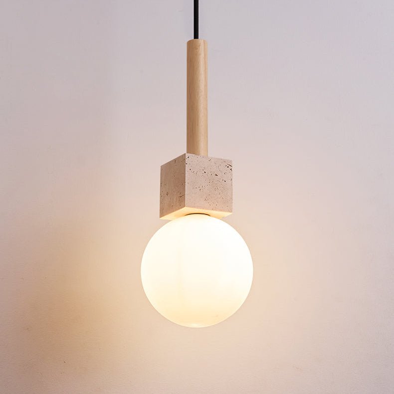 Travertine Cube Globe Pendant Light-Neutral Decor