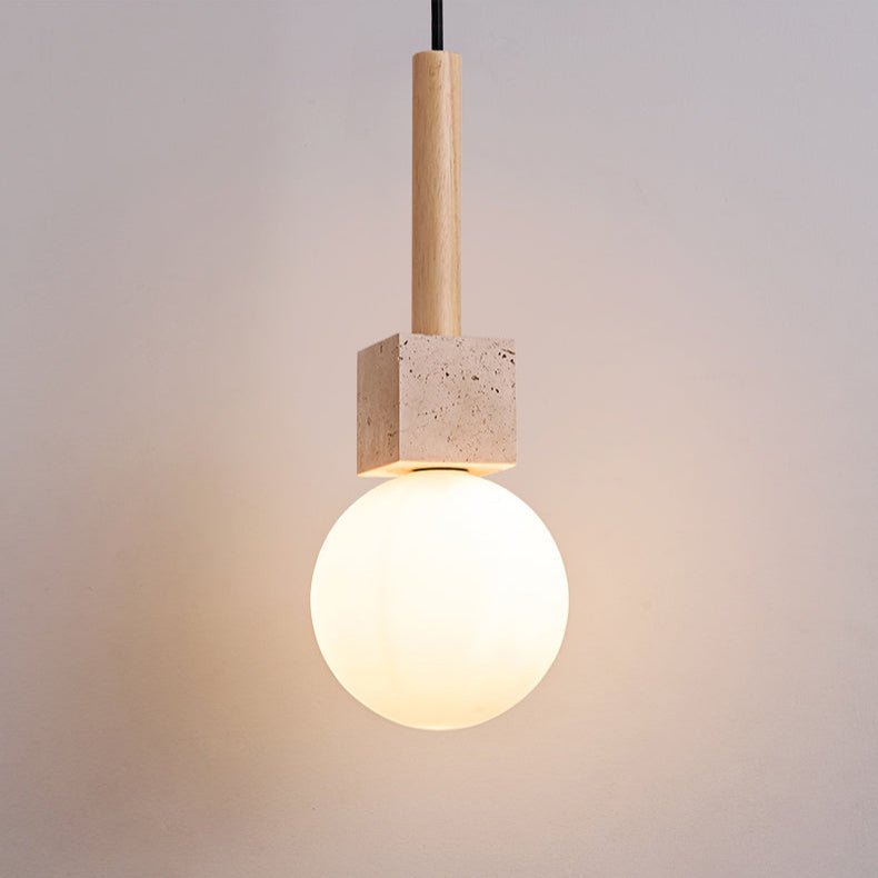 Travertine Cube Globe Pendant Light-Neutral Decor