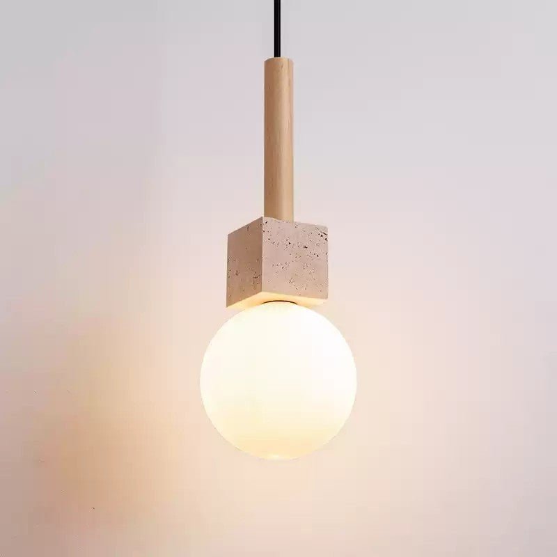Travertine Cube Globe Pendant Light-Neutral Decor