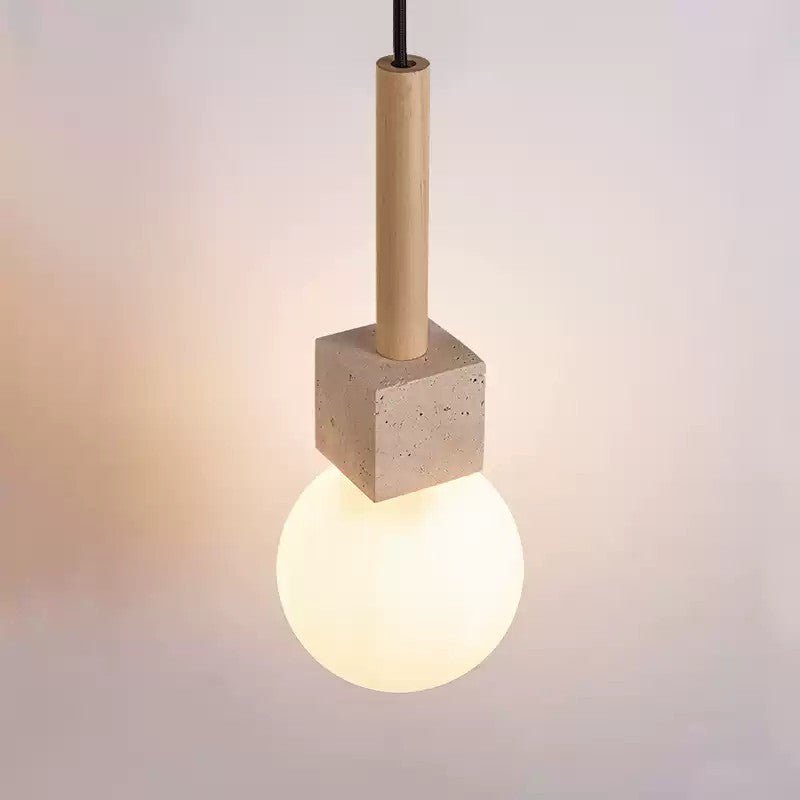 Travertine Cube Globe Pendant Light-Neutral Decor