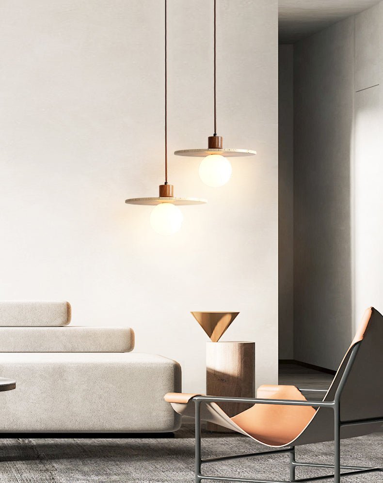 Travertine Disk Globe Pendant Light-Neutral Decor