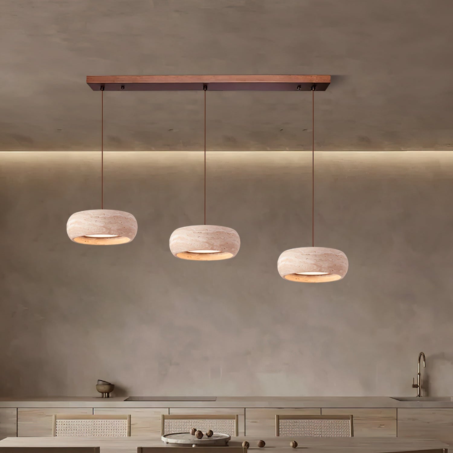Tova Donut-Shaped Pendant Lights Travertine - Neutralighting