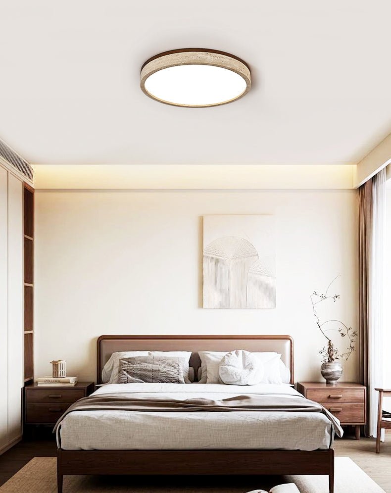 Xoan Glowly Travertine Halo Round Ceiling Lamp-Neutral Decor