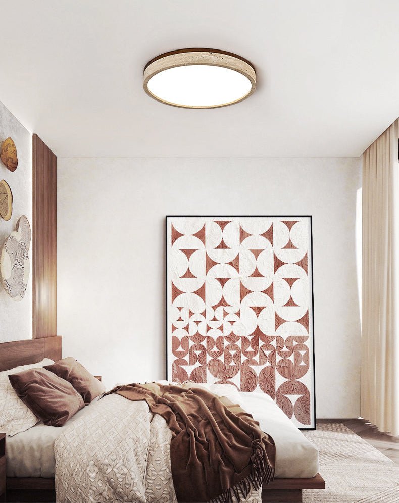 Xoan Glowly Travertine Halo Round Ceiling Lamp-Neutral Decor