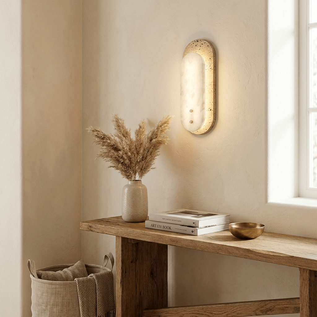 Travertine Pill Sconce-Neutral Decor