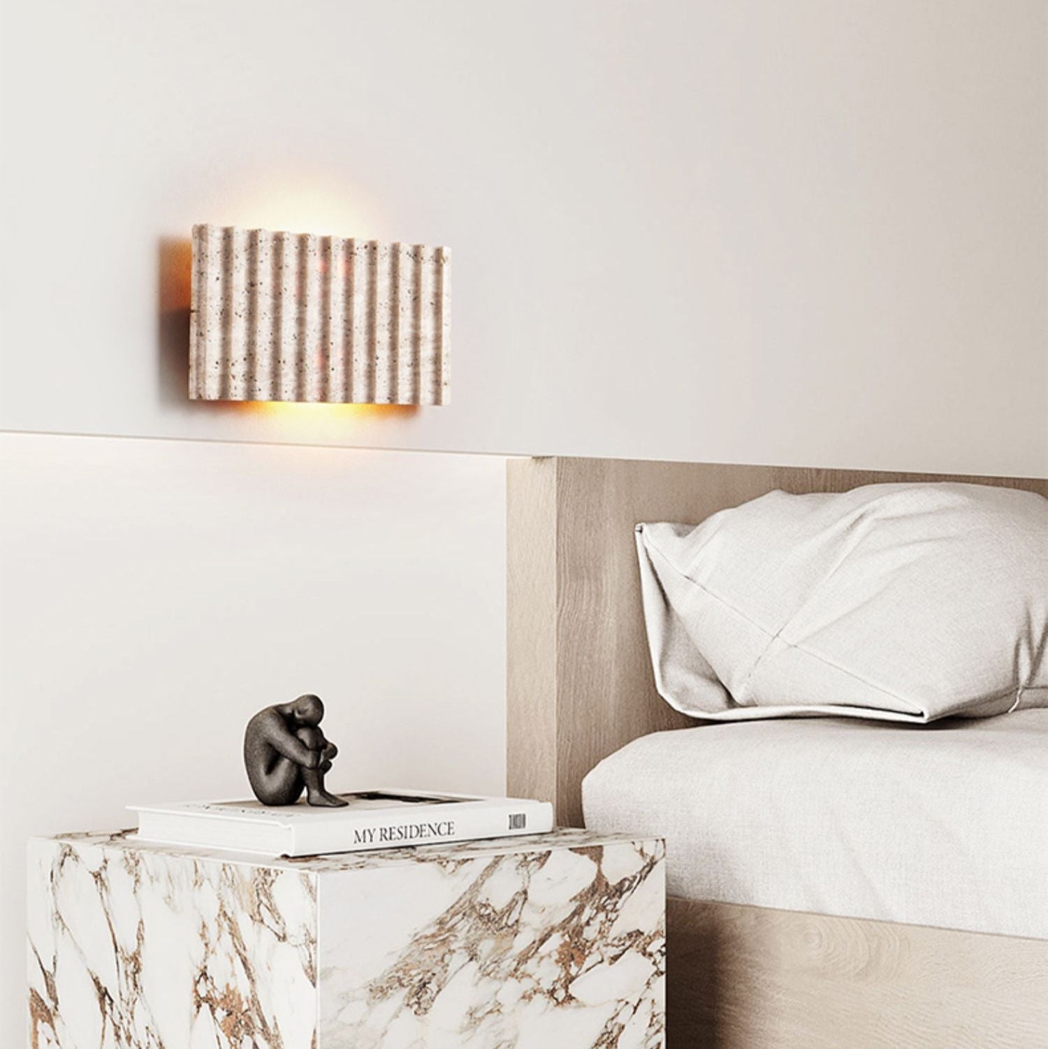 Travertine Ribbed Wall Sconce-Neutral Decor