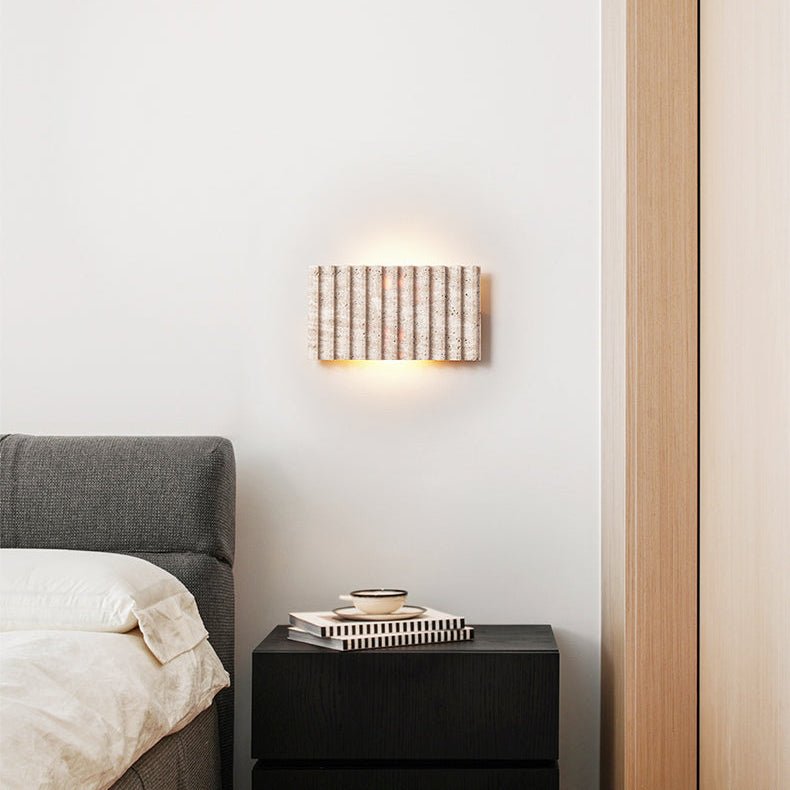 Travertine Ribbed Wall Sconce-Neutral Decor