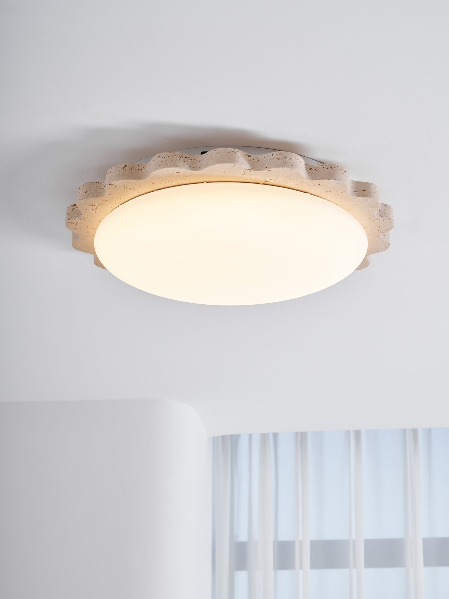 Travertine Scallop Edge Ceiling Light-Neutral Decor