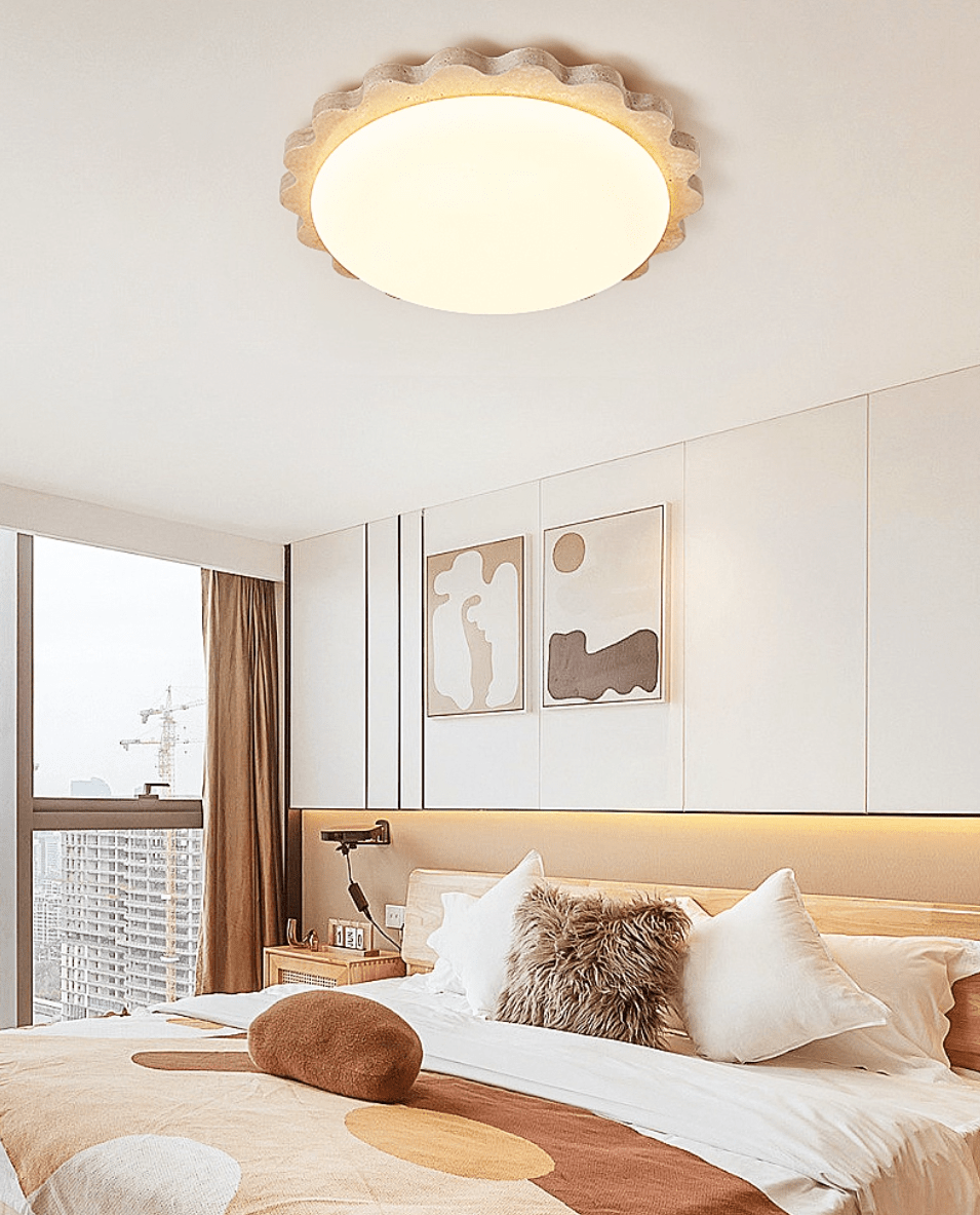 Travertine Scallop Edge Ceiling Light-Neutral Decor