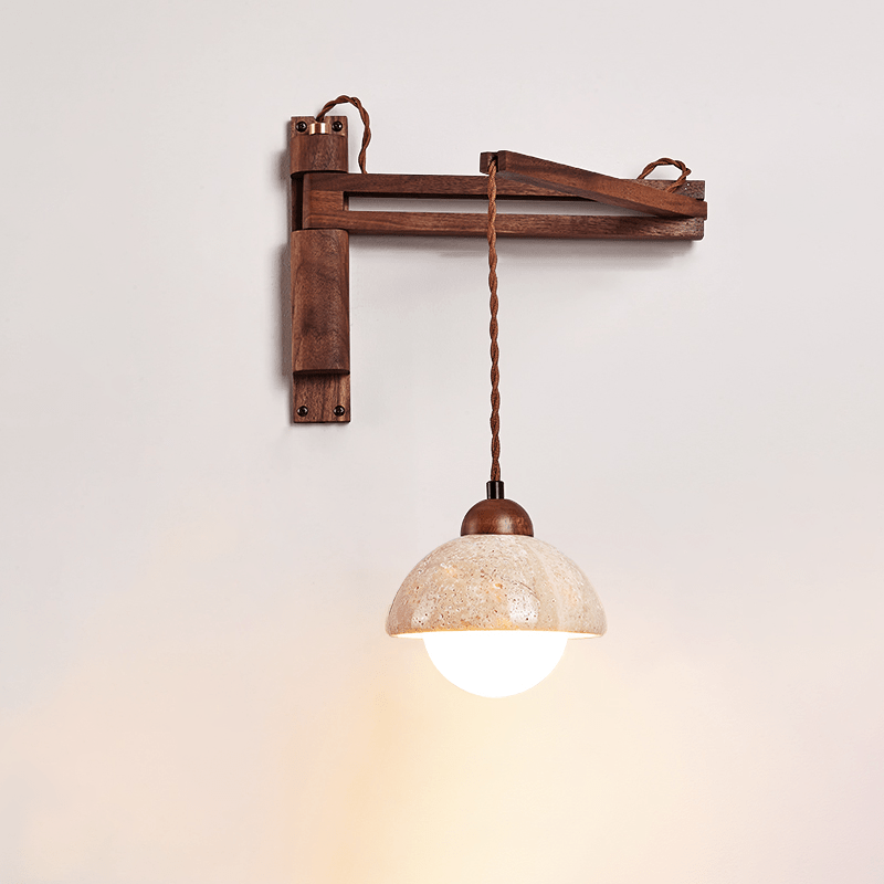 Travertine Swing Arm Wall Sconce-Neutral Decor