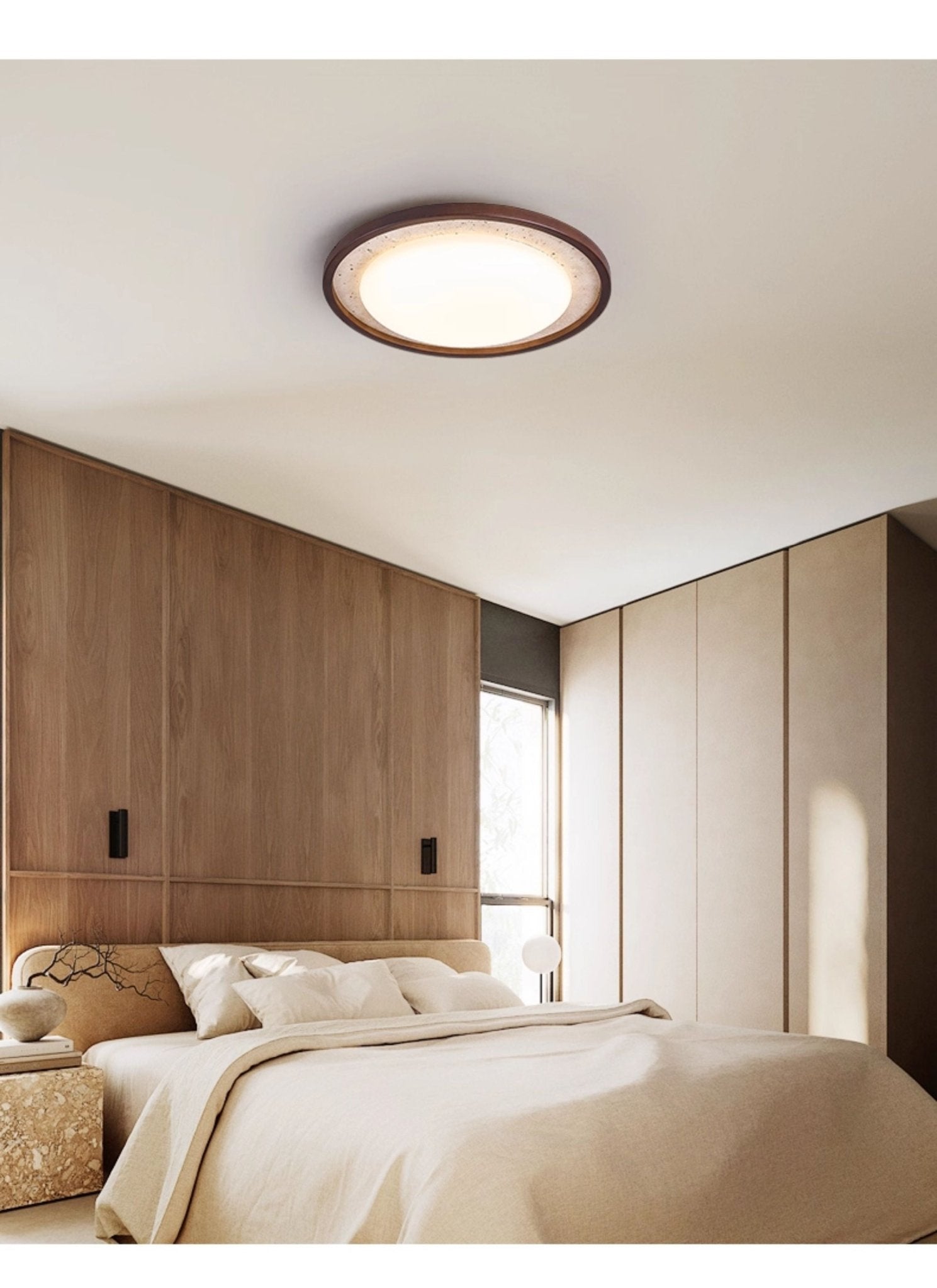 Bexm Round Yellow Travertine Ceiling Light-Neutral Decor