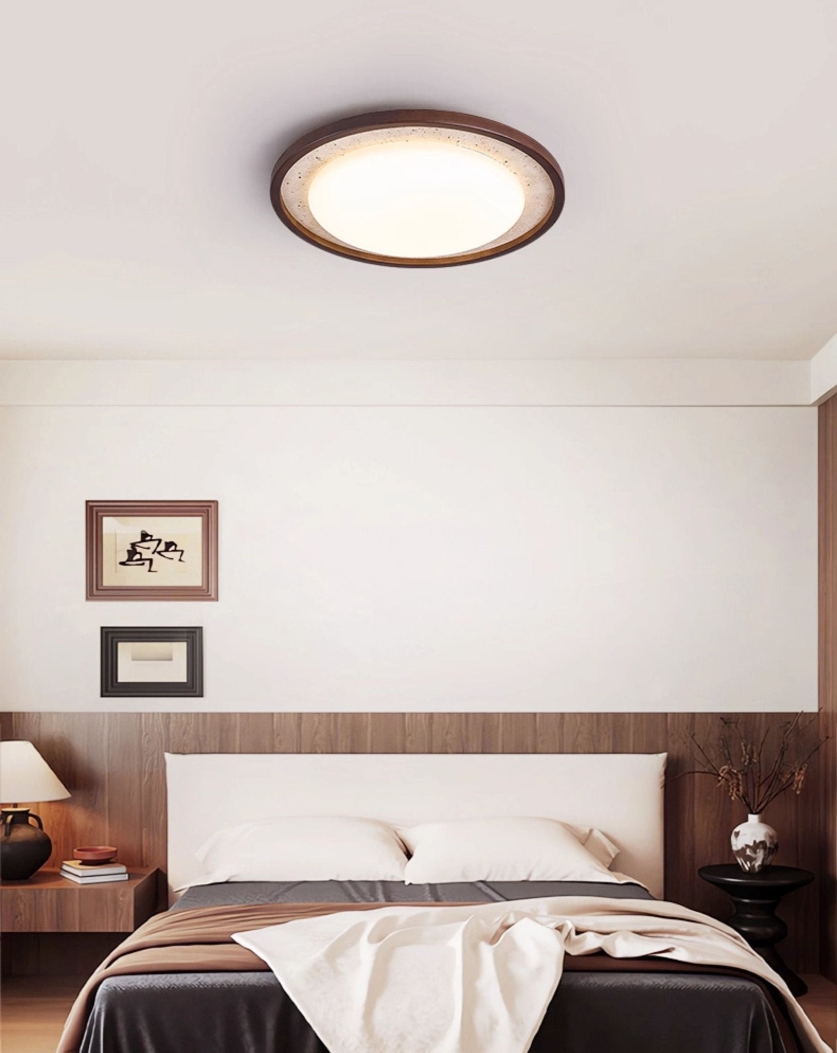 Bexm Round Yellow Travertine Ceiling Light-Neutral Decor